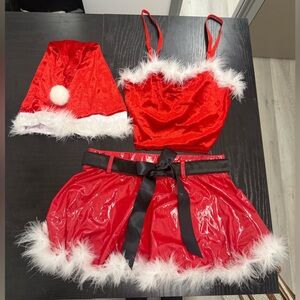 Trickz N' Treatz, Red Santa Three Piece Set with White Fur Trim, Size XS